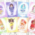 A set of 8 postcards featurings Charlottes paintings of women doing yoga, each one is a different colour of the rainbow.