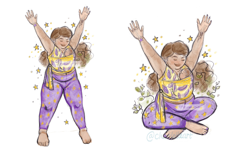 Colour sketches - two different options for the baby wearing mother, part of a custom commission by yoga teacher Kirsty of Flying Feathers to use in yoga workshops.