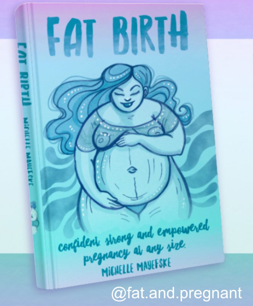 An image showing the Fat Birth Book with commissioned illustration of a far pregnant woman by Charlotte Thomson-Morley