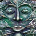 A sculpted figure head of the Green Man created by artist Charlotte Thomson-Morley